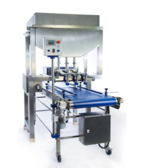 Reach Food Systems 3 Head Industrial Depositor on Index Conveyor 